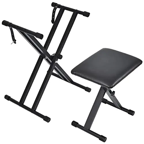 tipatyard double-X keyboard stand and black padded bench set