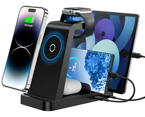 GAUOLN 5-in-1 wireless charging station with organized compartments for devices
