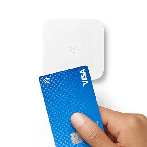 Square Contactless and Chip Card Reader on a wooden table