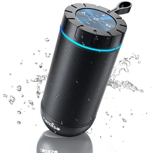 Small cylindrical COMISO X26 portable Bluetooth speaker in black.