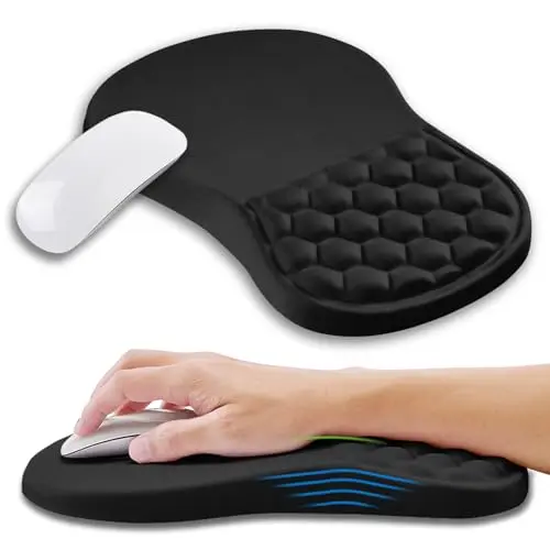 Kuosgm black ergonomic mouse pad with memory foam gel and massage bulge