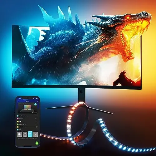 Govee G1 RGBIC LED backlight strip attached to a computer monitor
