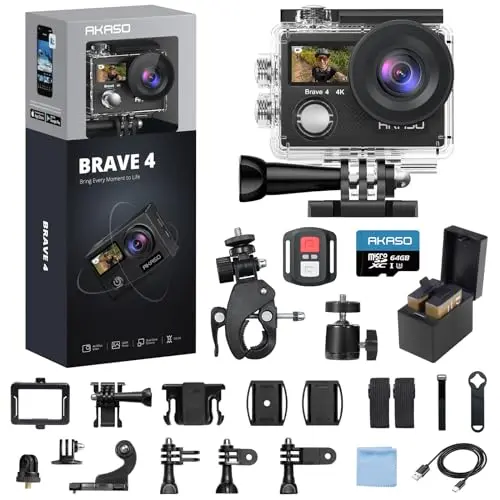 AKASO Brave 4 action camera with helmet and bike mounting accessories