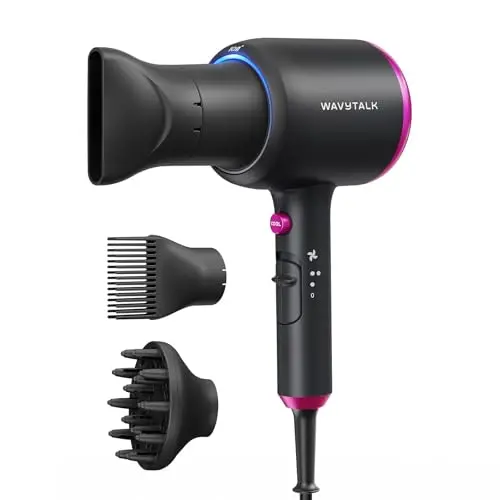 Wavytalk hair dryer with diffuser, comb, and nozzle attachments in matte black