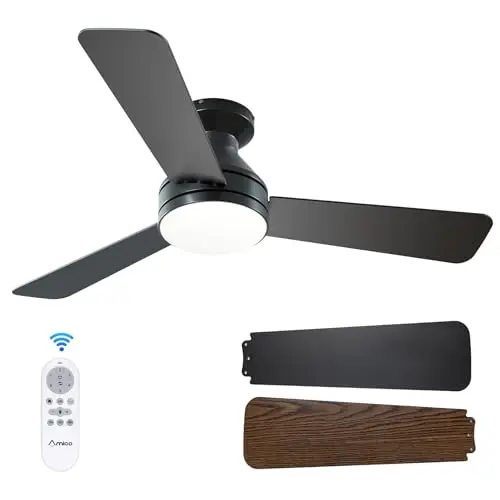 Amico 42-inch low profile black ceiling fan with light kit