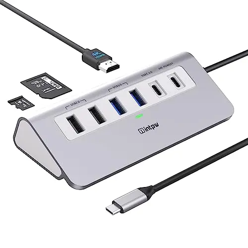 intpw P9 9-in-1 USB C Hub multiport adapter in silver aluminum