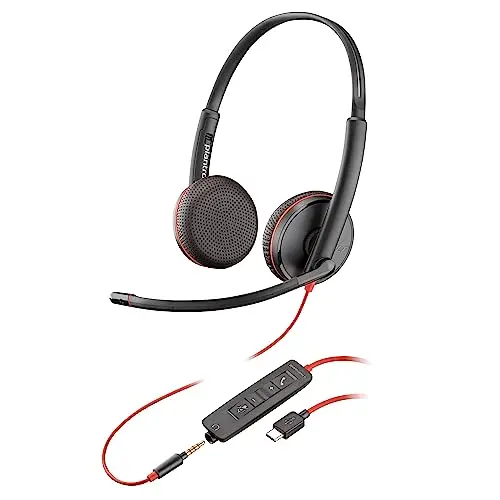 Poly Blackwire 3225 wired USB headset with noise-cancelling microphone