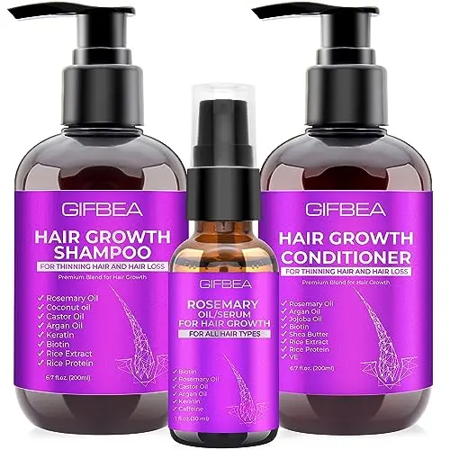 GIFBEA Hair Growth Shampoo, Conditioner and Rosemary Oil Serum Set