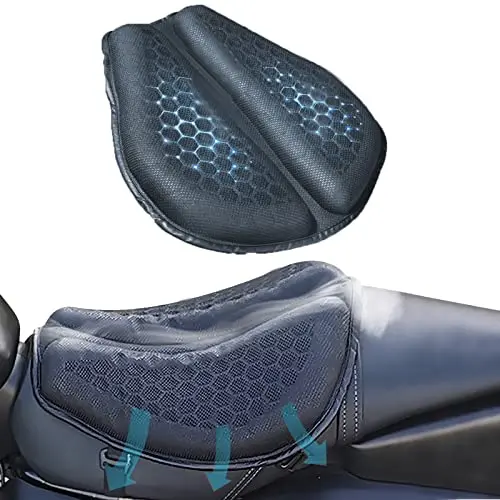 PhyiFlbey Motorcycle Seat Cushion Gel Pad in black with straps