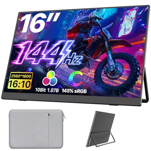 Upperizon 16-inch 2K QHD 144Hz portable monitor with adjustable metal kickstand