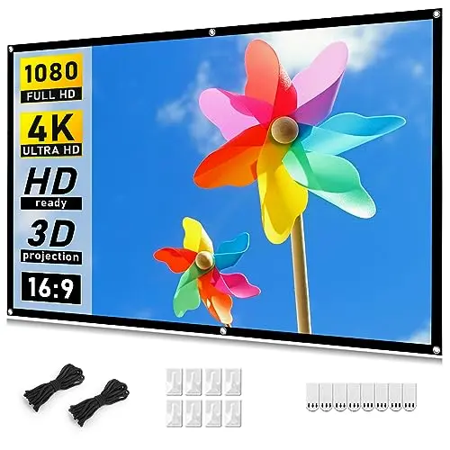 Taotique 72 inch portable projector screen set up outdoors with a stand
