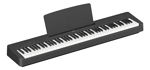 Yamaha P-143 digital piano with slim black design on a stand