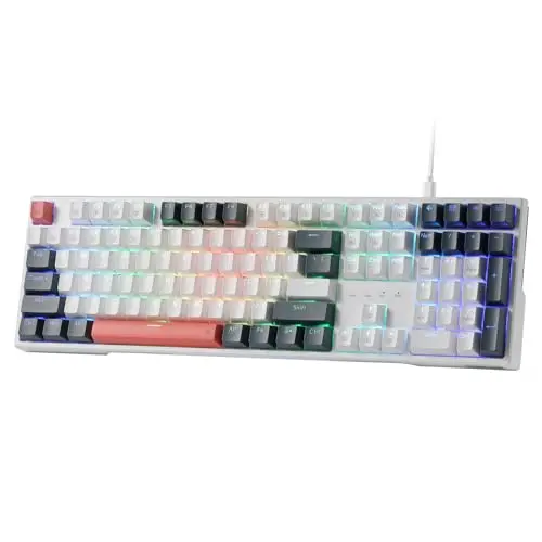 Redragon K668 RGB hot-swappable mechanical gaming keyboard with extra keycap sets.