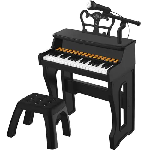 Dollox toddler piano toy with 37 keys, stool, and microphone