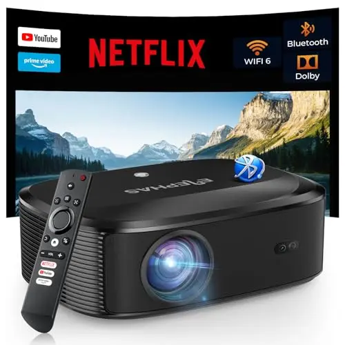 ELEPHAS 4K projector with WiFi and Bluetooth on a table