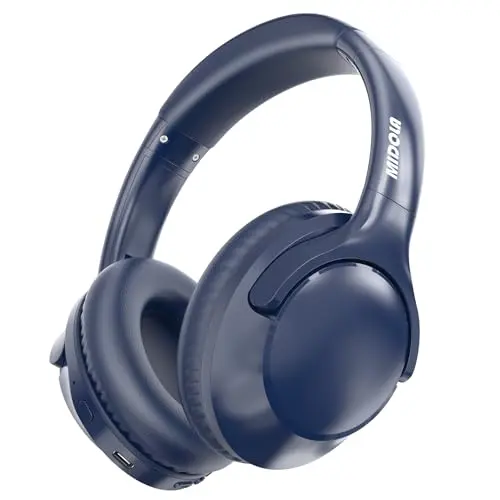 MIDOLA Blue over-ear headphones folded on a blue background