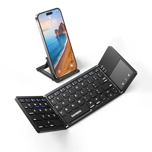 Samsers foldable Bluetooth keyboard with integrated touchpad and phone stand
