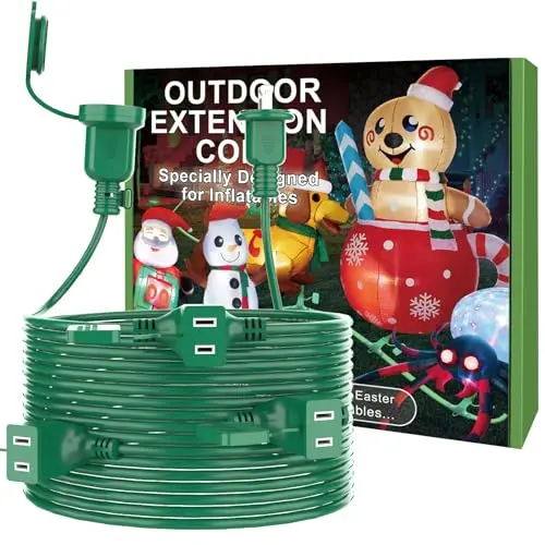 NARUBY 50-foot green extension cord with six outlets for inflatables