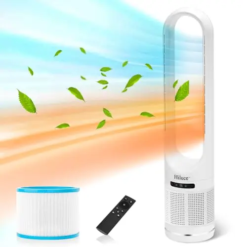 Hiluce white bladeless fan, heater, and air purifier 3-in-1 combo unit