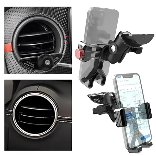 KOQEIEY aluminum vent phone mount clipped onto a Jeep Wrangler circular air vent