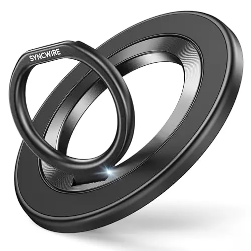 Black SYNCWIRE magnetic phone ring holder with gear design