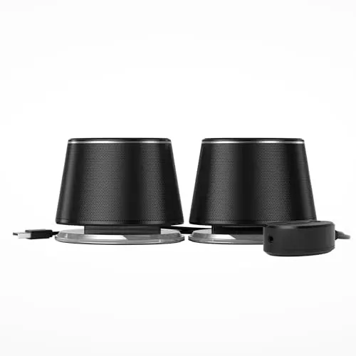 Amazon Basics set of two Bluetooth computer speakers with blue LED lights