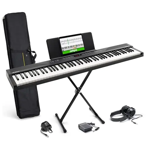 Alesis Recital Play 88-key keyboard with stand, headphones, and case