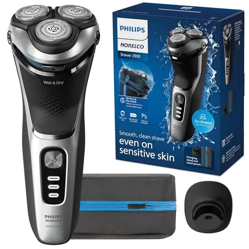 Philips Norelco Shaver 3900 Series with charging stand and travel pouch