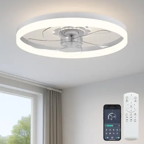 Fszdorj 20 inch white low profile flush mount ceiling fan with light