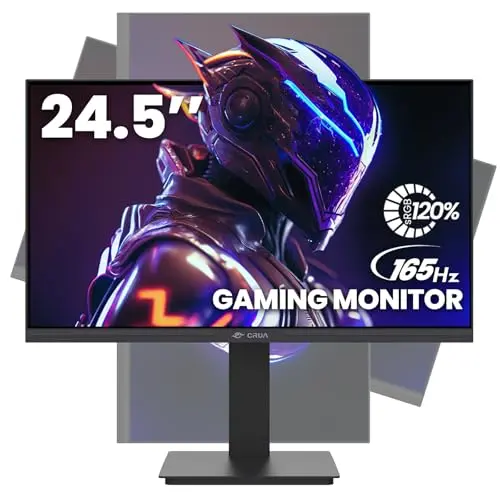 CRUA 24.5-inch gaming monitor rotated to vertical portrait mode on desk