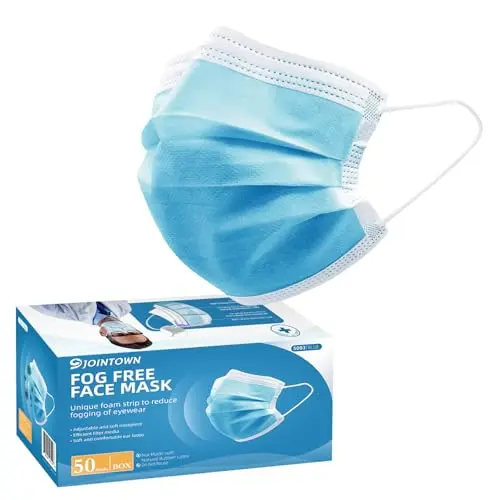 Jointown blue anti-fog disposable face masks in a box