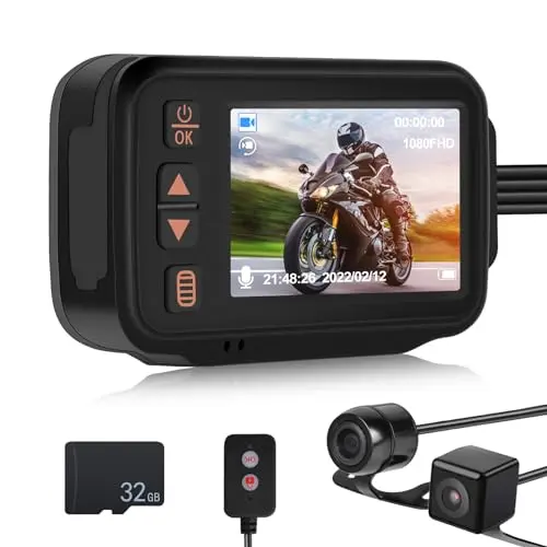 CAMECHO dual motorcycle dash cam with small display screen