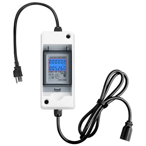 Haoguo power usage monitor with digital display plugged into an outlet