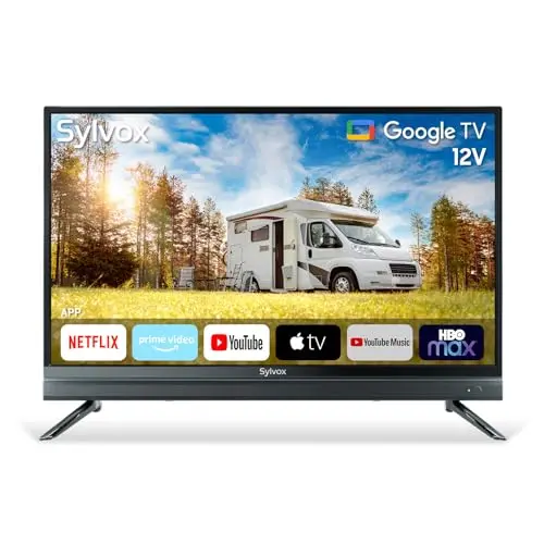SYLVOX 32-inch Google Smart TV for RV on a stand