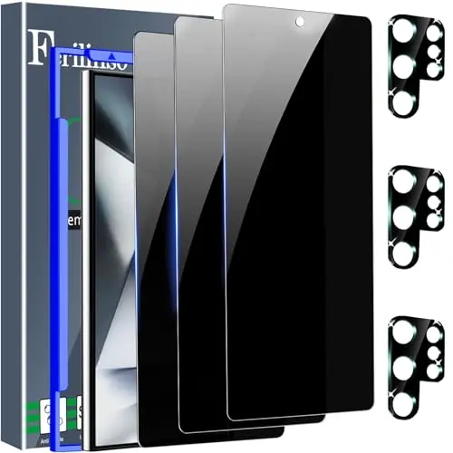 FERILINSO 3-pack privacy screen protector and camera lens protector for Samsung Galaxy S24 Ultra.