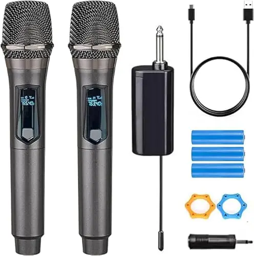 HUACAM gray wireless microphone system with rechargeable receiver and adapter