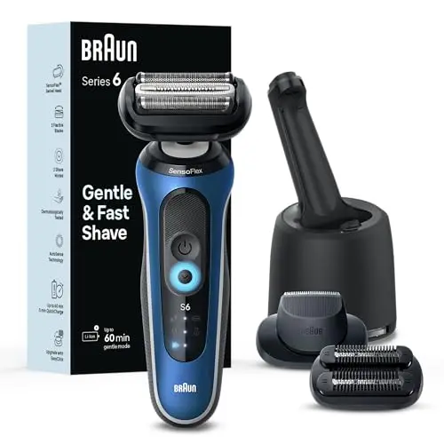 Braun Series 6 electric foil shaver in blue with SmartCare cleaning center