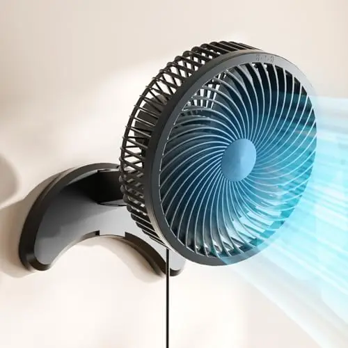 Koonie 8 inch black wall-mounted fan with wired remote