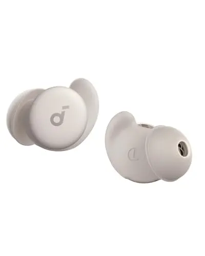 Soundcore Sleep A20 earbuds in beige color on charging case