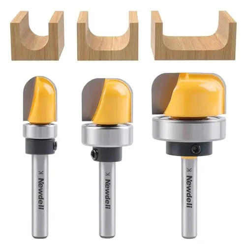 Newdeli three-piece set of bowl and tray router bits with guide bearings