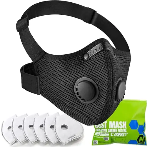 Black reusable respirator mask with an L-shaped head strap