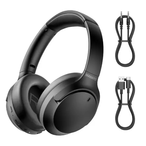 MANAYO Active Noise Cancelling Bluetooth Over Ear Headphones in black