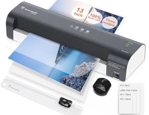 Bonsaii 13-inch black laminator machine with paper cutter and pouches