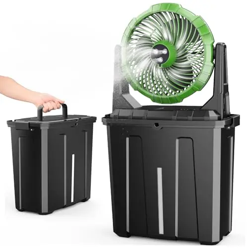 Ausic green portable misting fan with 9L bucket and carry handle