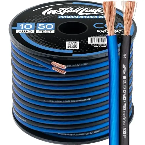 Install Link 50ft spool of frosted blue and black thick 10 gauge speaker wire