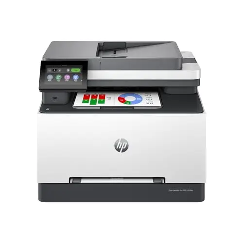 HP Color LaserJet Pro MFP 3301fdw wireless color laser all-in-one printer on a desk