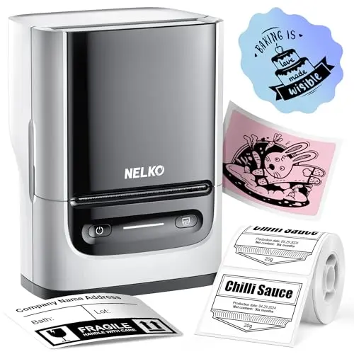 Nelko PM220 White Bluetooth Label Maker Machine with tape