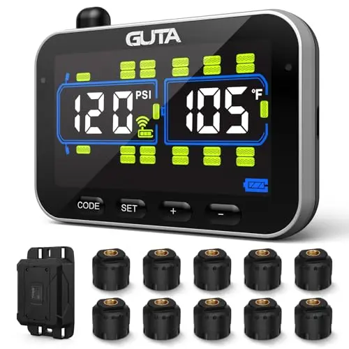 GUTA Trailer TPMS system with 10 sensors and large color display