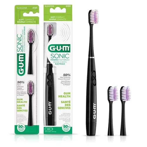 GUM Sonic battery-powered toothbrush in black with bi-level tapered bristles