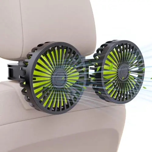 Hayousui black and green dual-head USB car fan with foldable clip